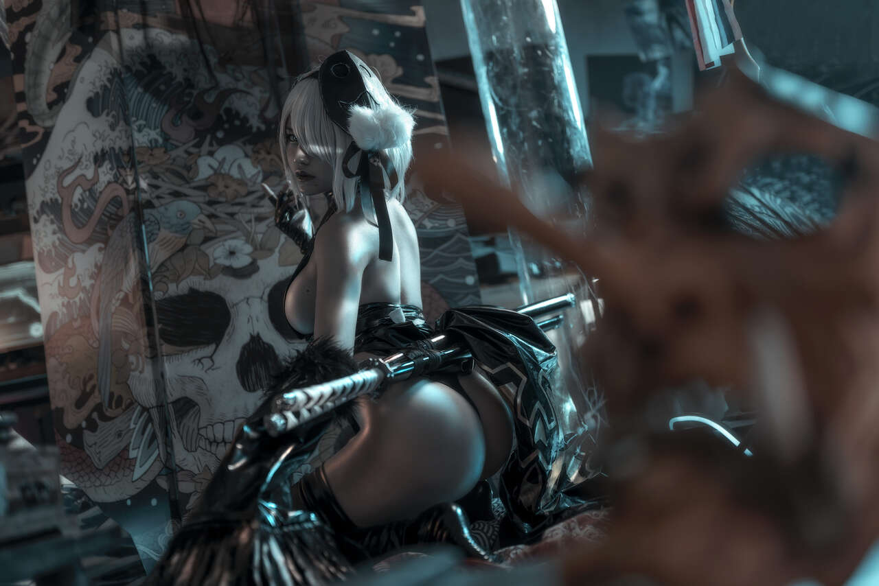 Приятный косплей 2B из Nier: Automata в исполнении не менее приятной косплеерши Qianchuan Yixiao (笑芳香沁).