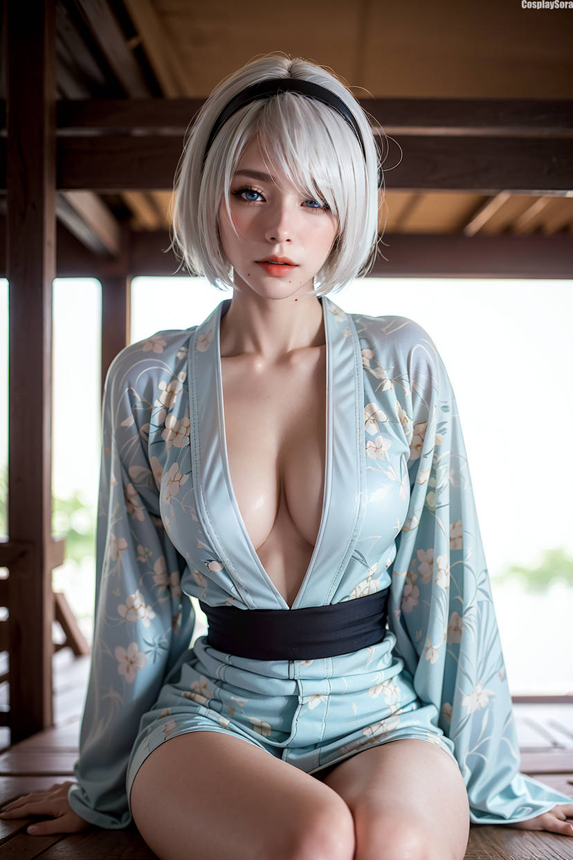 2B от нейросети в белье и халате из NieR: Automata