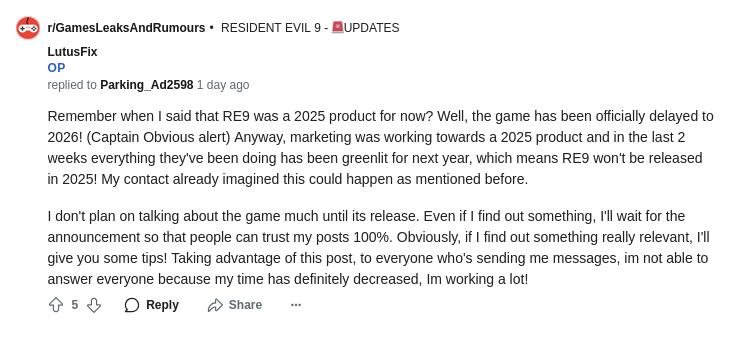 Resident Evil 9 отложили до 2026 года — Capcom решила не спешить