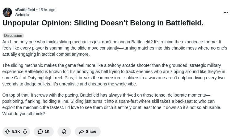 Фанаты battlefield требуют убрать скольжение — разработчики готовят переработку механик