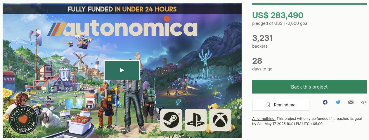Autonomica — ферма будущего и выживалка мечты собрала на kickstarter больше 0 тысяч за сутки