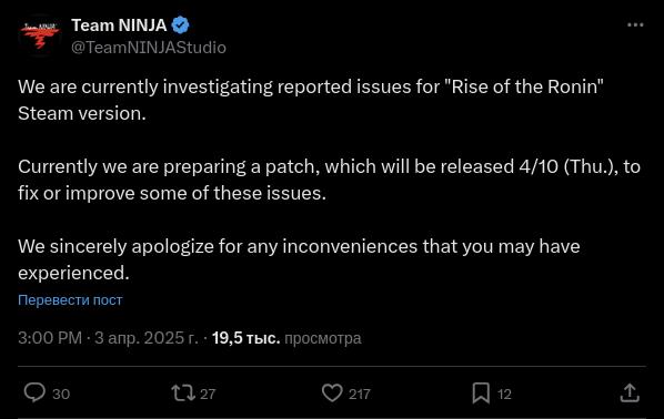 Team ninja извинилась за провальный запуск pc версии rise of the ronin — патч уже в пути